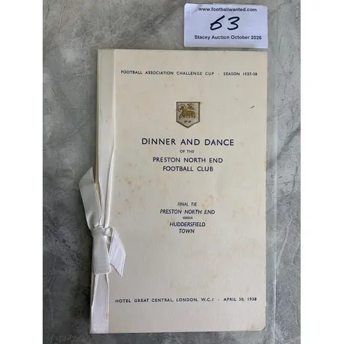 Preston 1938 FA Cup Final Football Menu: Held in London the ...