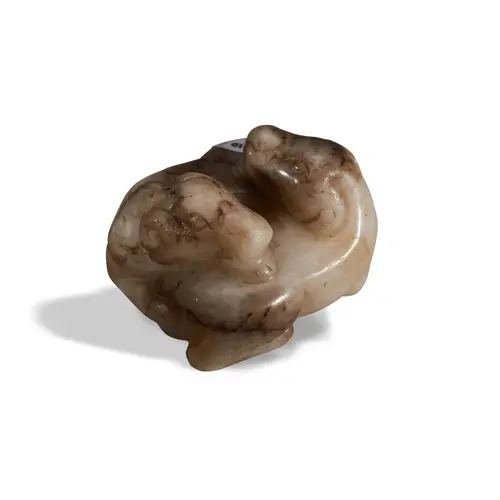 A MOTTLED GREY JADE 'DOUBLE RAM' GROUP LATE MING DYNASTY, 17...