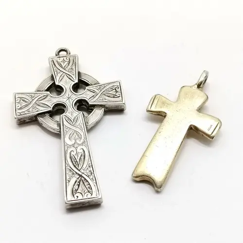 2 x antique silver crosses - smallest 1858 by H J Lias & Son...