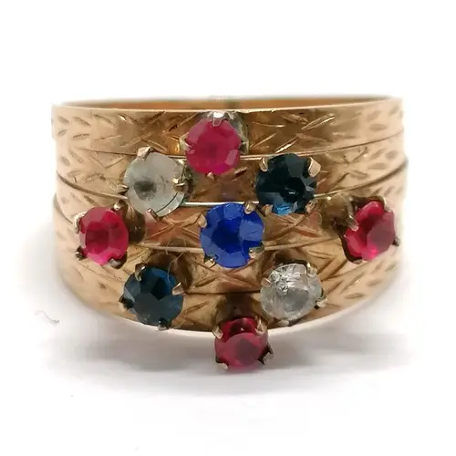 14ct marked rose gold stone set ring comprising of 5 connect...