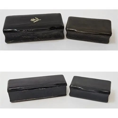 2 Antique black horn Snuff/Pill Boxes, largest with white me...