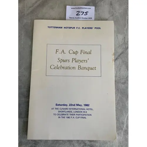 Tottenham 1982 Signed FA Cup Final Football Menu: Held in Lo...