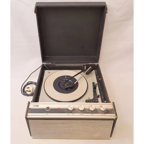 Vintage Portable KTT KB Record Player in black vinyl case UN...