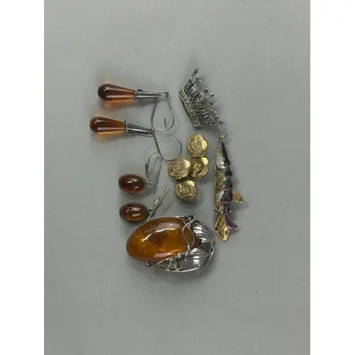 Jewellery: Two pairs of silver and amber drop earrings, an o...