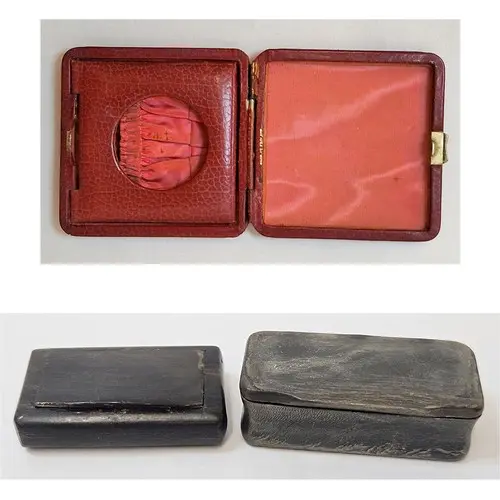 Vintage Travel Pocket Watch Case in red leatherette, 2 Black...