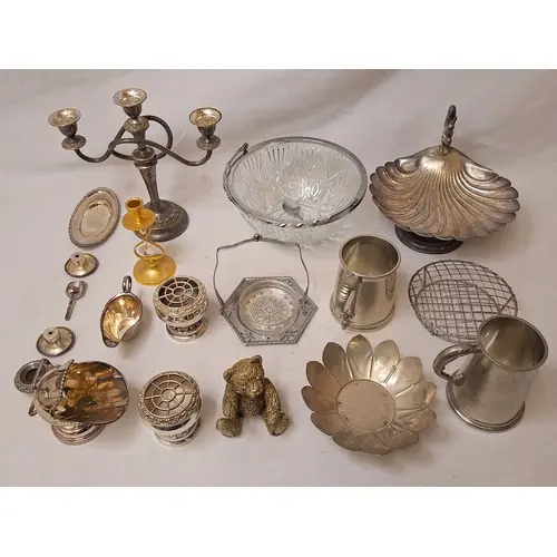 Footed Shell Shaped Dish with squirrel, sugar scuttle & scoo...