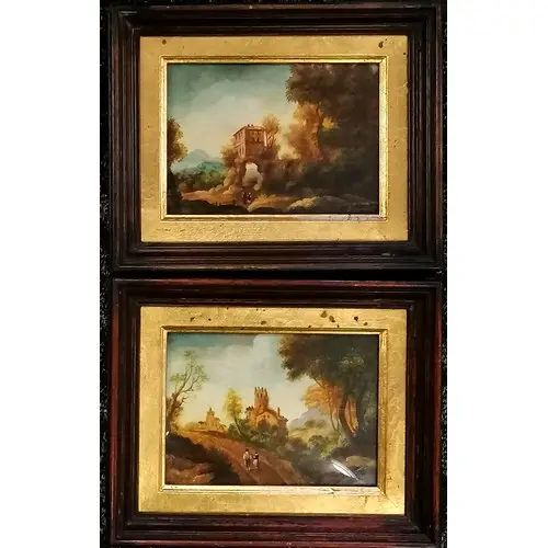 Antique pair of Continental signed oil paintings in original...