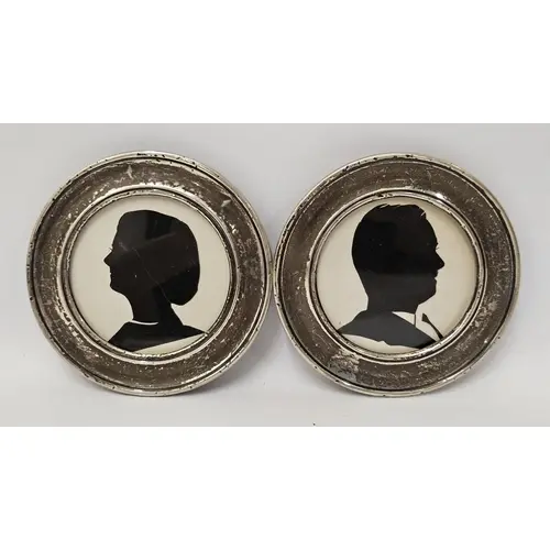Pair Antique Circular Silver Framed Silhouettes hallmarked B...