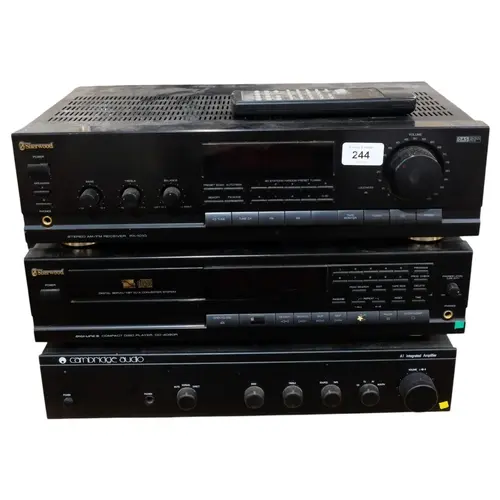 A group of various Hi-Fi equipment, including a Sherwood ste...