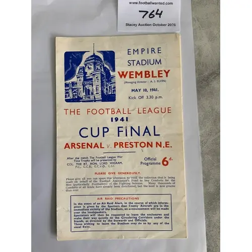 1941 FA Cup Final Football Programme: Arsenal v Preston at W...