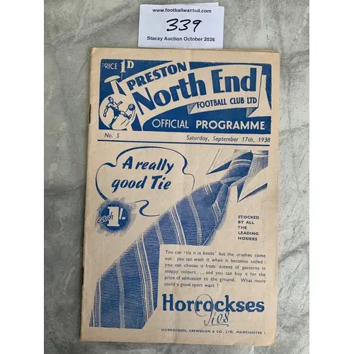 38/39 Preston v Middlesbrough Football Programme: Very good ...