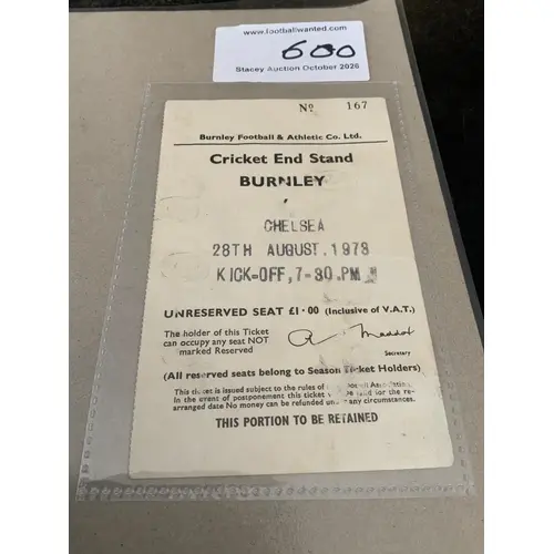 73/74 Chelsea v Burnley Football Ticket: Fair condition hard...