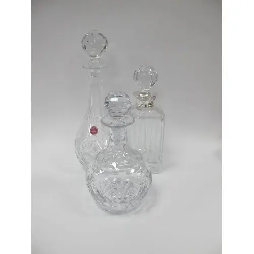 Three Crystal and Cut Glass Decanters, including square-form...