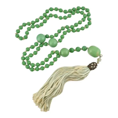 Early plastic, Art Deco silk tassel sautoir necklace. Long g...