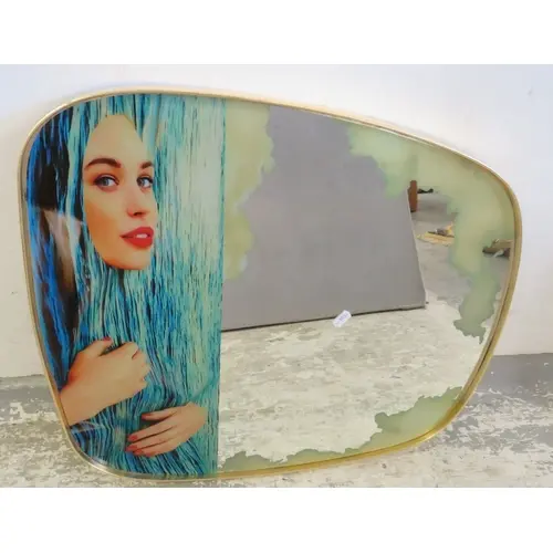 Wall Hanging Mirror with graphic of a lady in a waterfall ap...