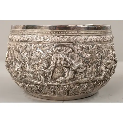 Silver: a Burmese white metal bowl, unmarked but testing as ...