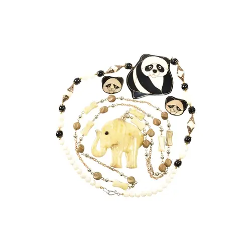Vintage Lee Sands panda necklace and earring suite. The suit...