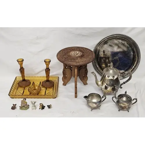 Amber Coloured Vintage Glass Dressing Table Tray with 2 cand...