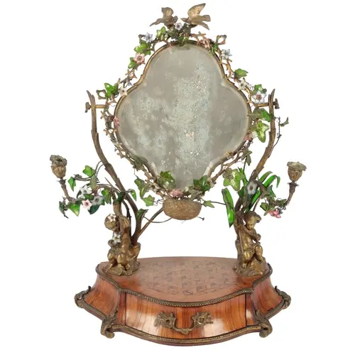 A French kingwood, parquetry and gilt metal toilet mirror, l...