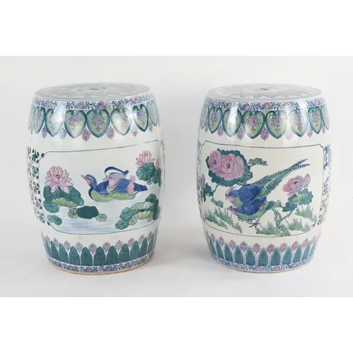 A pair of 20th century Chinese porcelain garden stools, of c...