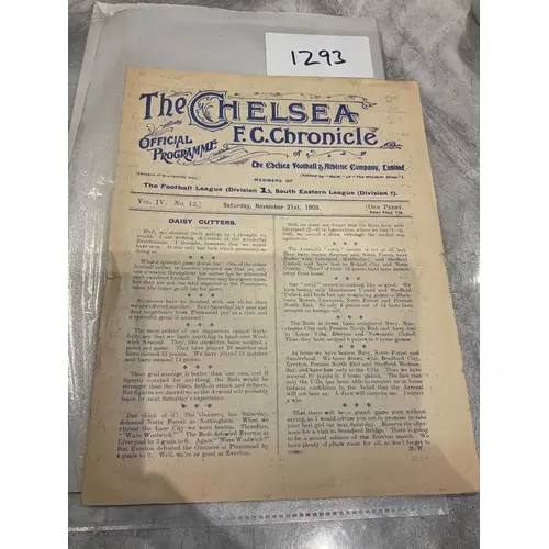 1908 - 1909 Chelsea v Salisbury City Football Programme: Fri...