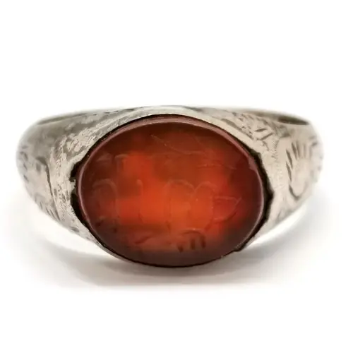 Antique Middle Eastern unmarked silver carnelian seal signet...