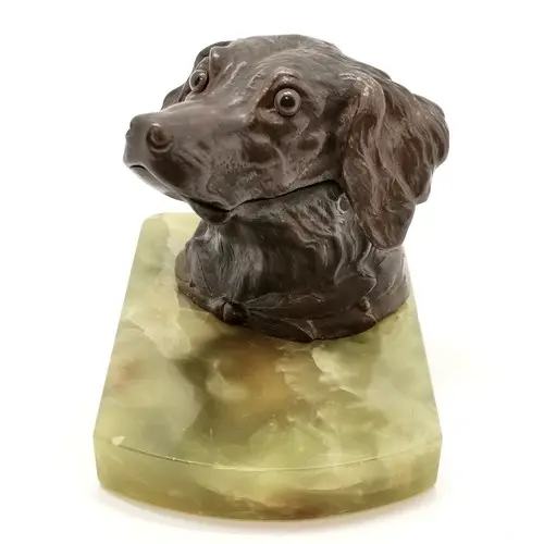 Antique novelty large inkwell in the form of a dogs head wit...