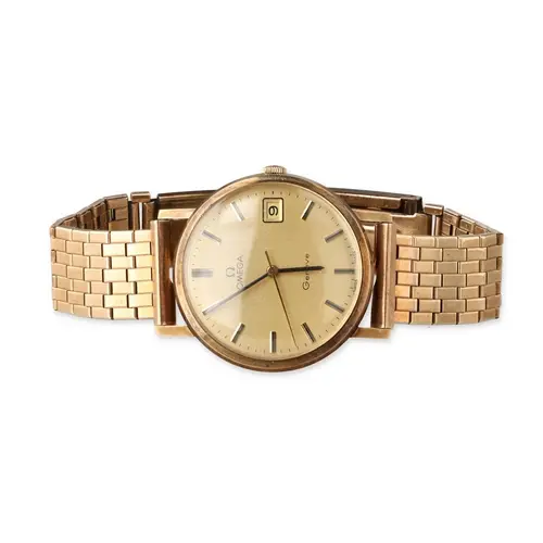 A GENTLEMAN'S 9CT GOLD OMEGA WATCH WITH 9CT GOLD BRACELET Fu...