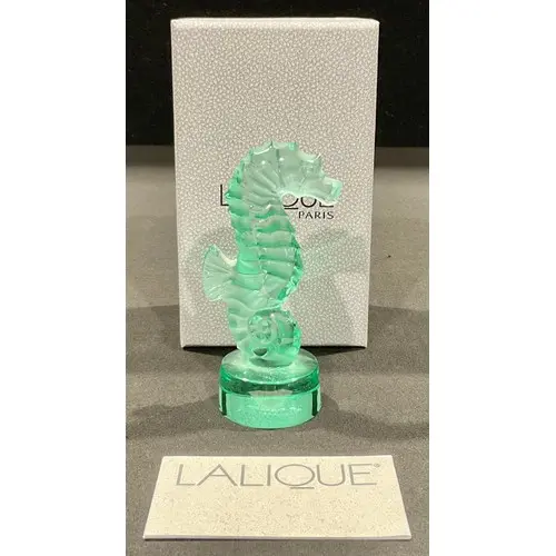 A Lalique green frosted glass model, of a Seahorse, signed, ...
