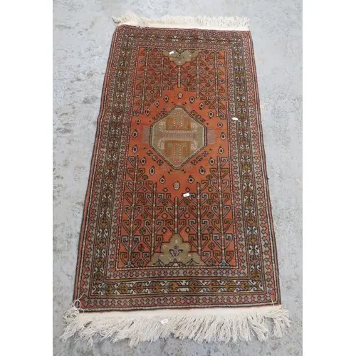Vintage Hand Knotted Tribal Rug with muted rose red ground, ...