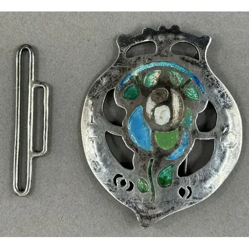 Art Nouveau English H/M silver and enamel buckle closely res...