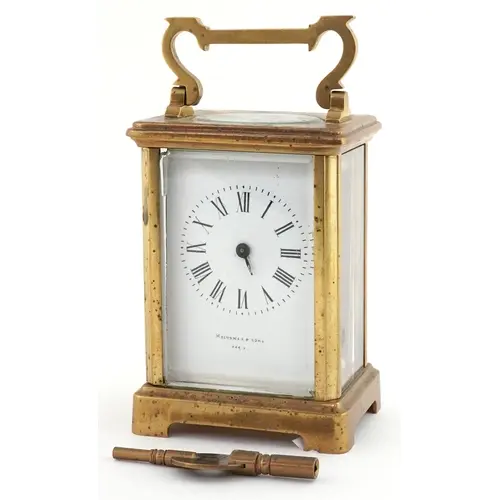 Heitzman & Sons, French brass cased four glass carriage cloc...