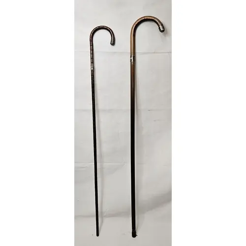 2 Antique Silver Tipped & Collared Walking Canes/Sticks, rub...