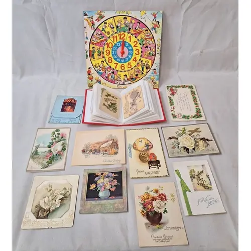 Vintage & Antique Greetings Cards incl. Christmas, silk forg...