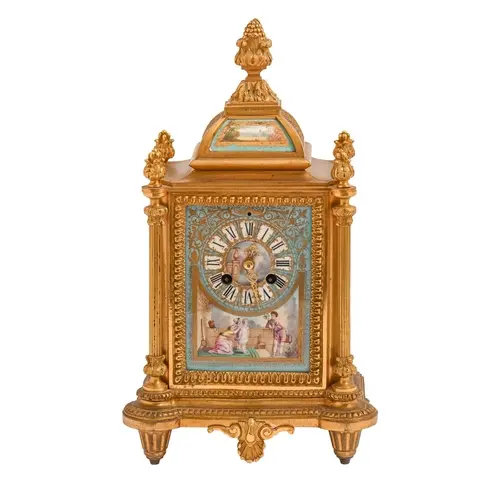 A French ormolu Sevres style porcelain mantle clock, c1880, ...