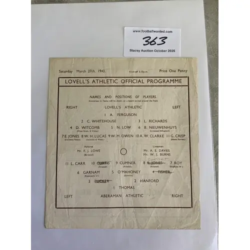 42/43 Lovells Athletic v Aberaman Football Programme: Single...