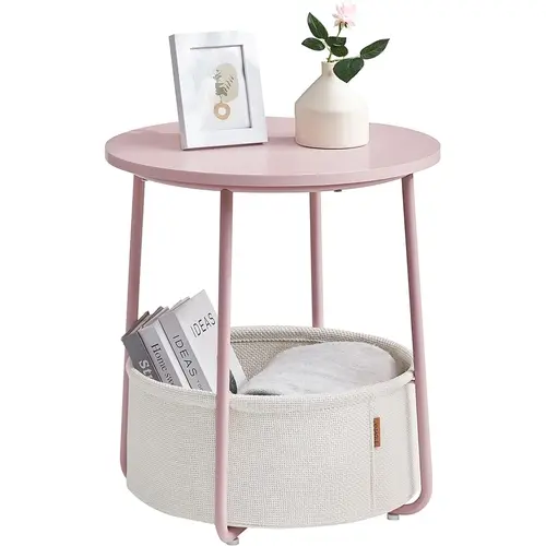VASAGLE BY SONGMICS ROUND SIDE TABLE in pastel pink and clou...