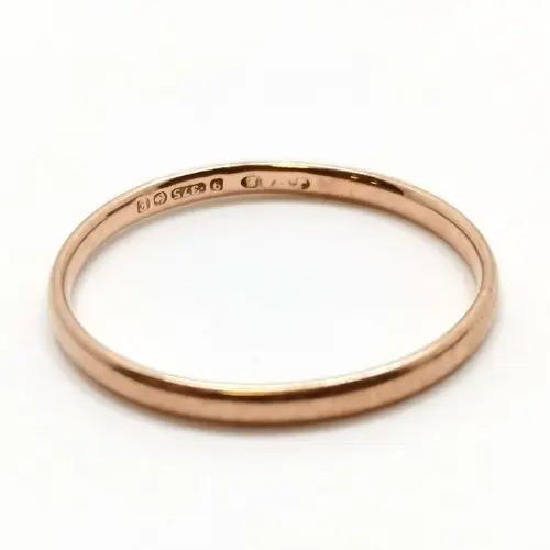 Antique 9ct Hallmarked rose gold band ring - size P & 1g