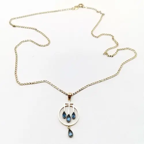 Antique 9ct marked gold Art Nouveau blue stone pendant (3cm)...