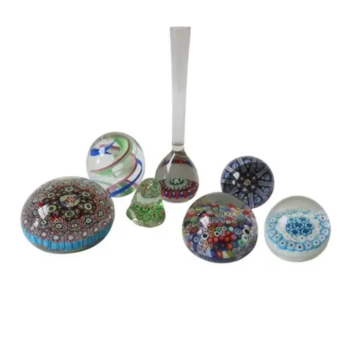 TWO VINTAGE MURANO MILLEFIORE GLASS PAPERWEIGHTS 8.5 cm diam...