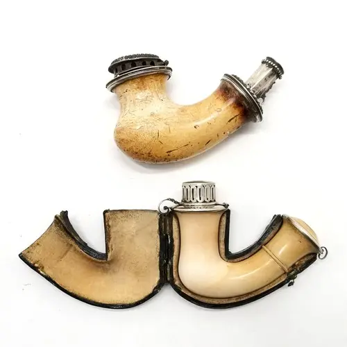 2 x antique Continental silver mounted meerschaum pipe bowls...