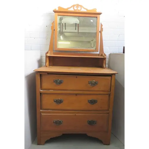 Golden Oak 3 Drawer Chest of Drawers, brass cup handles, bra...