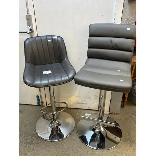 A Bayside grey gas-lift bar stool and a grey gaslift bar sto...