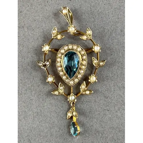 Jewellery- Fine Edwardian Aquamarine and pearl Pendant with ...