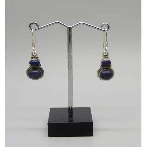 A pair of silver and lapis lazuli drop earrings, 3.3cm inclu...