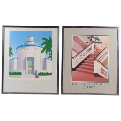 2 Art Deco style framed posters, 1 depicting the ocean lido,...