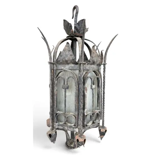 A PAINTED CAST IRON LANTERN 35cm x 65cm