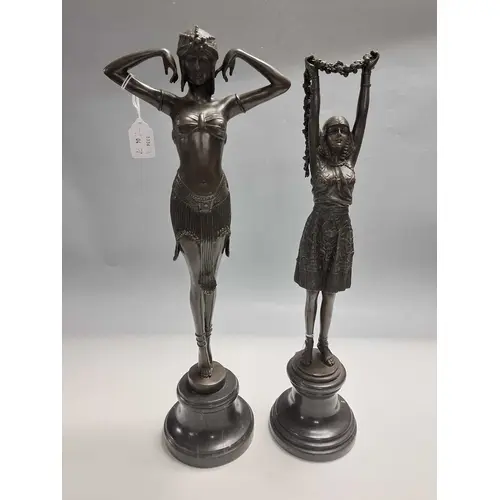 AFTER D. H. CHIPARUS: TWO BRONZE ART DECO STYLE FIGURES, com...