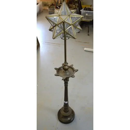 Oriental brass oil lamp stand adapted for use as a table lam...