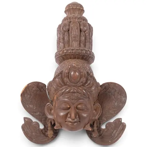 A Vintage South East Asian Shiva mask, carved hardwood, H45c...